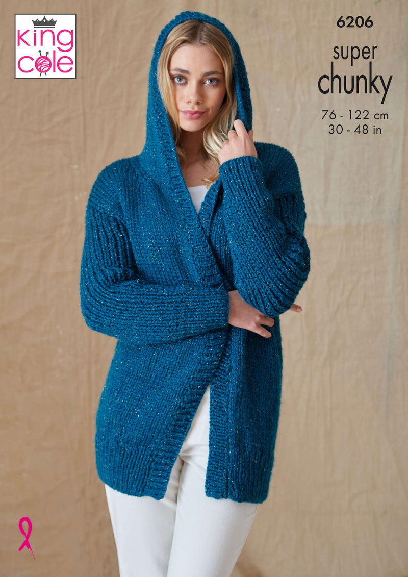 King Cole 6206 Knitting Pattern for Ladies Hooded Jacket & Waistcoat (30-48in)