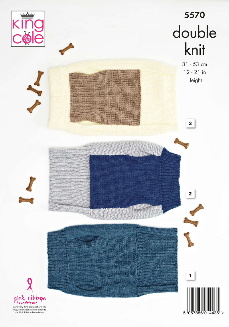 King Cole Pattern 5570 Double Knitting Pattern - Dog Coats / Sweater Pattern for Dogs