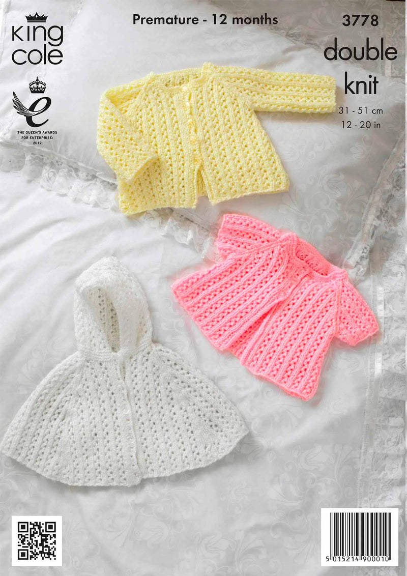 King Cole 3778 Double Knitting Pattern - Baby Cape & Jackets DK (Prem to 12 Mnths)