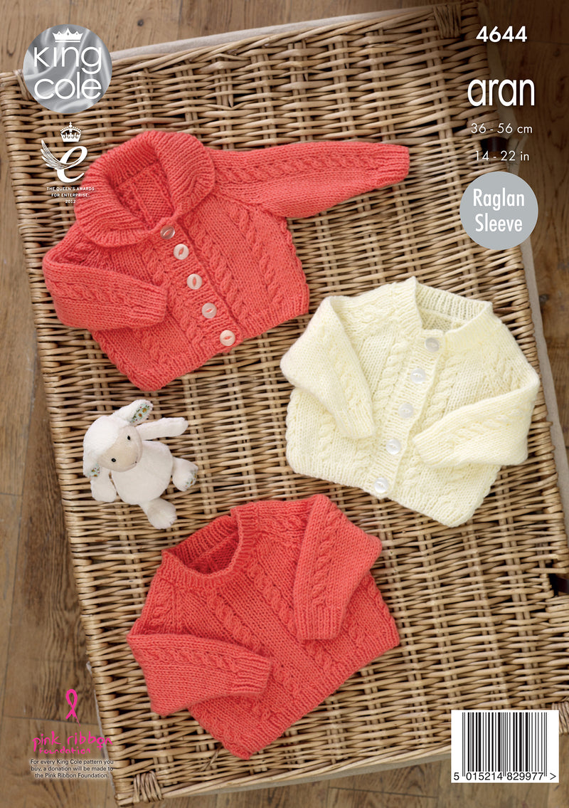 King Cole 4644 Baby Cardigans & Sweater Aran Knitting Pattern (14-22in)