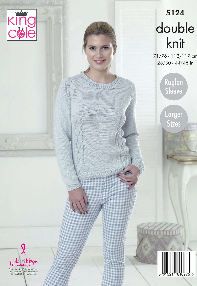 King Cole 5124 Double Knitting Pattern - Cotton DK Cardigan & Sweater for Ladies