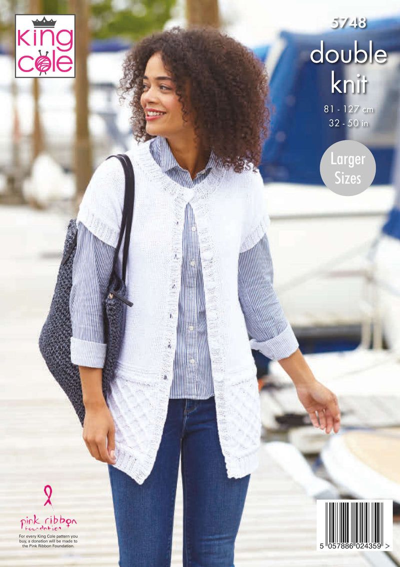 King Cole 5748 Ladies Knitting Pattern - Cotton DK Jacket & Waistcoat (32-50in)