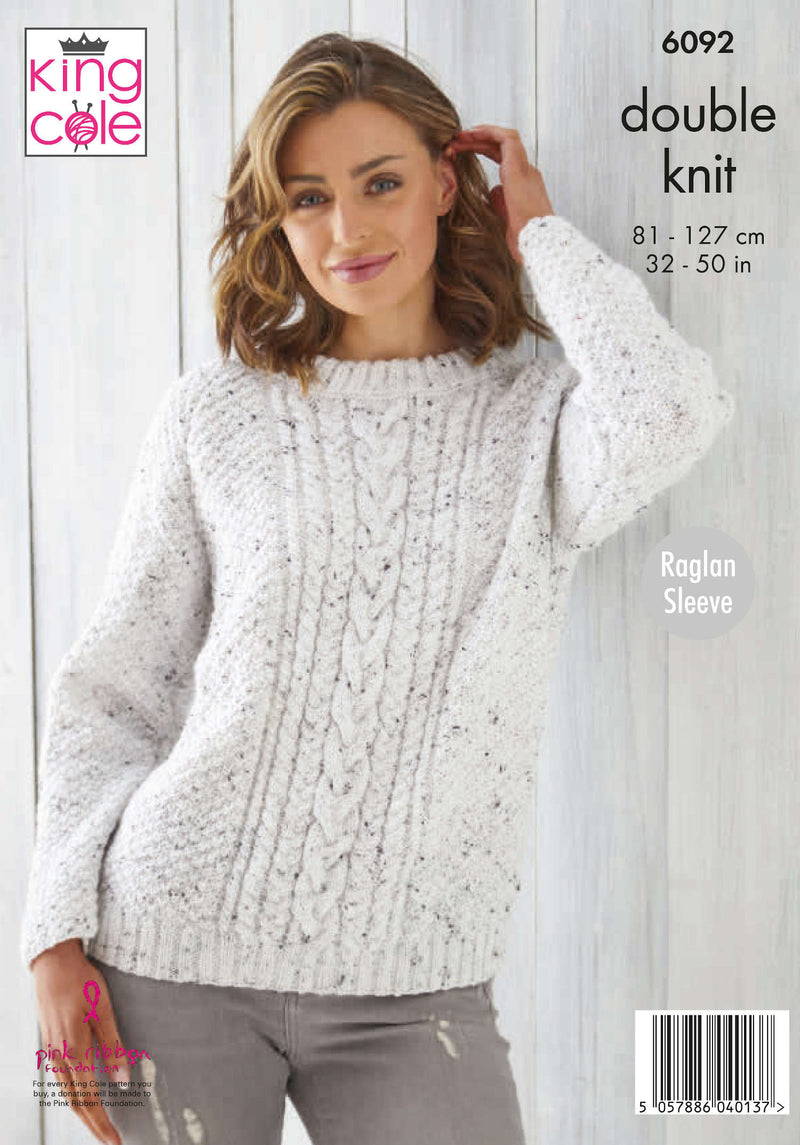 King Cole 6092 DK Knitting Pattern - Ladies Sweater & Cardigan (32-50in)