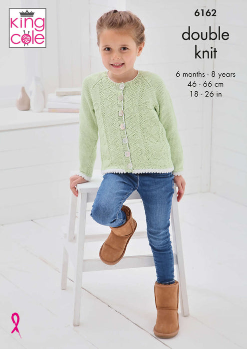 King Cole 6162 Double Knitting Pattern - Cardigan & Sweater Knitted in Cottonsmooth DK (6mths - 8yrs)