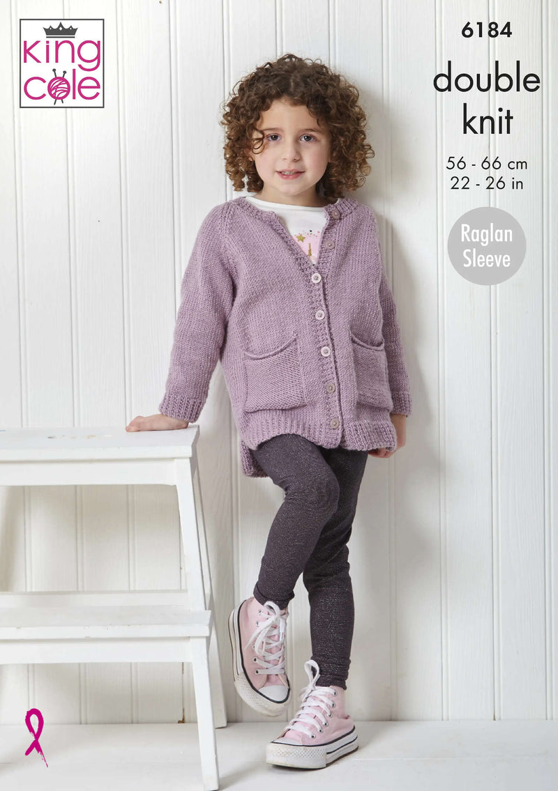 King Cole 6184 Double Knitting Pattern - DK Sweater, Cardigan & Hat (1-8 Years)