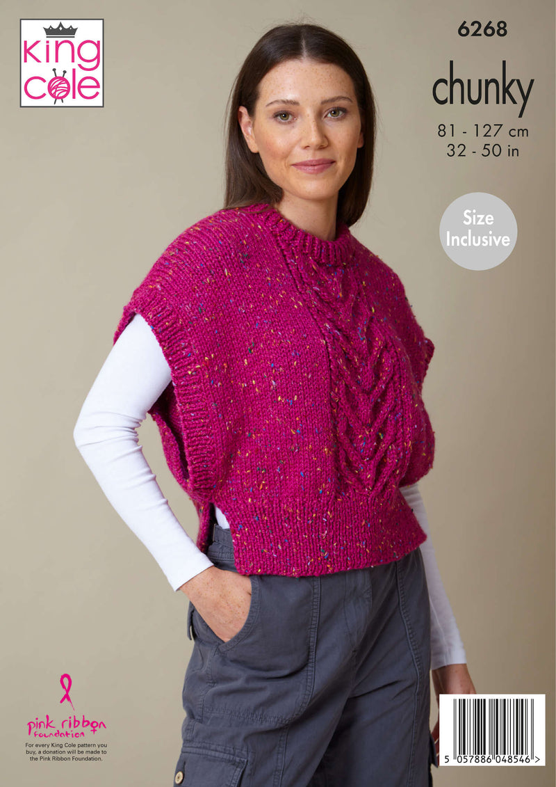 King Cole 6268 Chunky Knitting Pattern - Ladies Slipover & Sweater (32-50in)