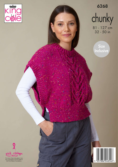 King Cole 6268 Chunky Knitting Pattern - Ladies Slipover & Sweater (32-50in)