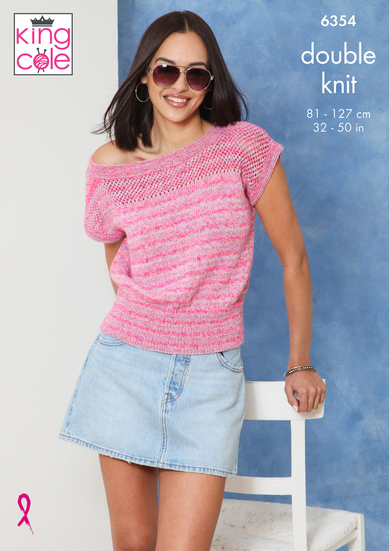 King Cole 6354 Double Knitting Pattern - Ladies DK Tops (32-50in)