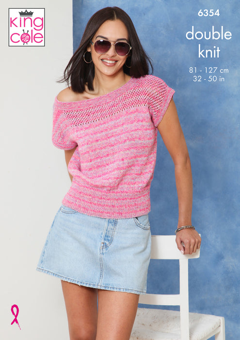 King Cole 6354 Double Knitting Pattern - Ladies DK Tops (32-50in)
