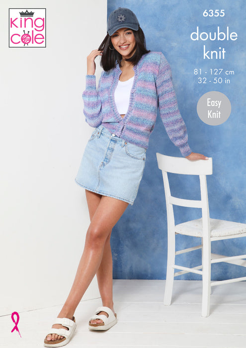 King Cole 6355 Double Knitting Pattern - Ladies DK Cardigan & Waistcoat (32-50in)