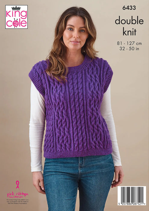 King Cole 6433 Double Knitting Pattern for Ladies Cardigan & Slipover (32-50in)
