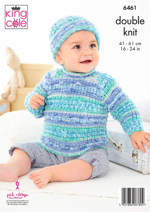 King Cole 6461 DK Knitting Pattern - Sweater, Cardigan & Hat (0 to 5 yrs)