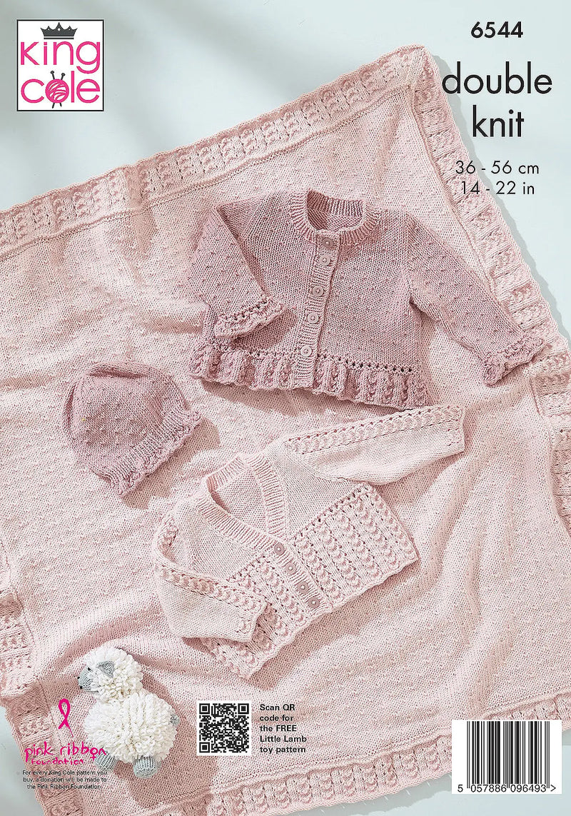King Cole 6544 Baby DK Cardigans, Blanket & Hat Knitting Pattern (14–22in)