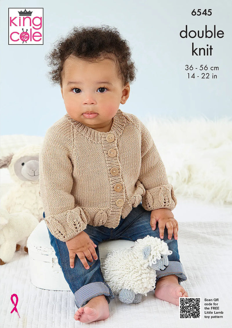 King Cole 6545 Baby Leaf Detail Cardigan, Sweater, Hat & Blanket Knitting Pattern DK (14-22in)