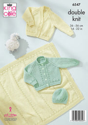 King Cole Pattern 6547 for blanket, hat & cardigan