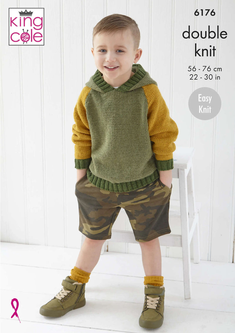 King Cole 6176 Double Knitting Pattern - DK Children's Sweater & Hoodie (2-11 Years)