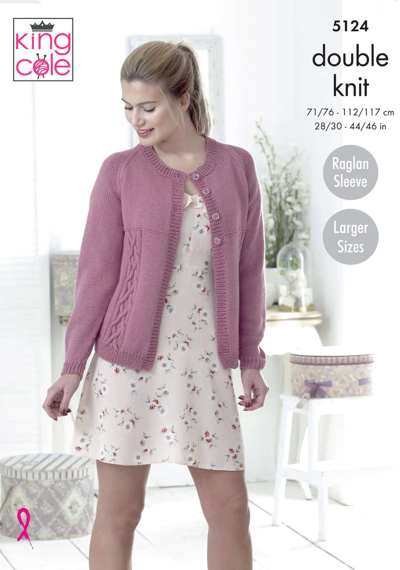 King Cole 5124 Double Knitting Pattern - Cotton DK Cardigan & Sweater for Ladies