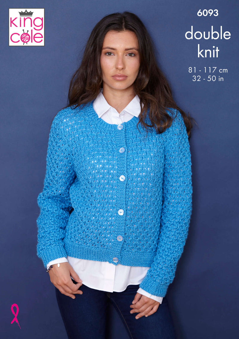 King Cole 6093 DK Ladies Knitting Pattern - Sweater & Cardigan (32-50in)