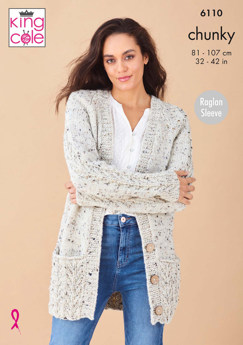 King Cole 6110 Chunky Knitting Pattern - Ladies Sweater & Cardigan (32-42in)