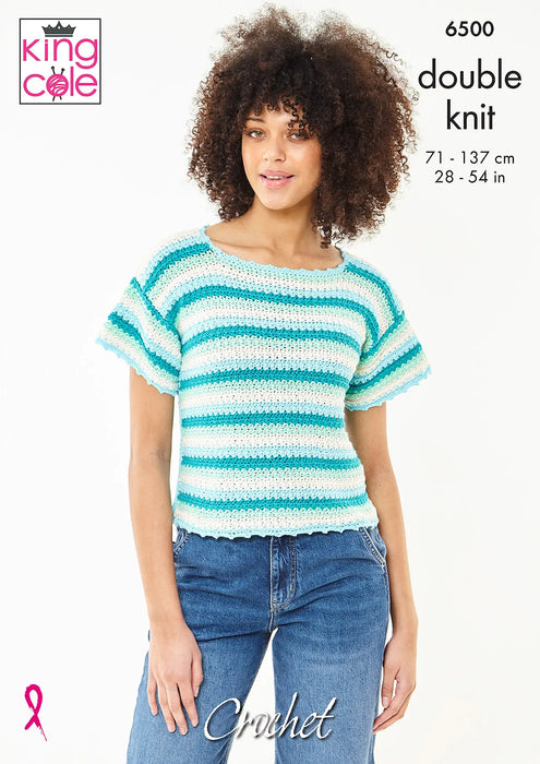 King Cole 6500 CROCHET Pattern - Ladies Cotton DK Tops (28-54in)