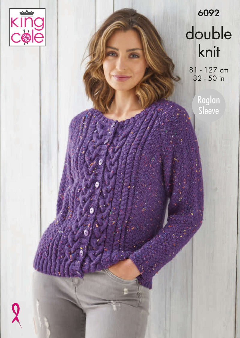 King Cole 6092 DK Knitting Pattern - Ladies Sweater & Cardigan (32-50in)