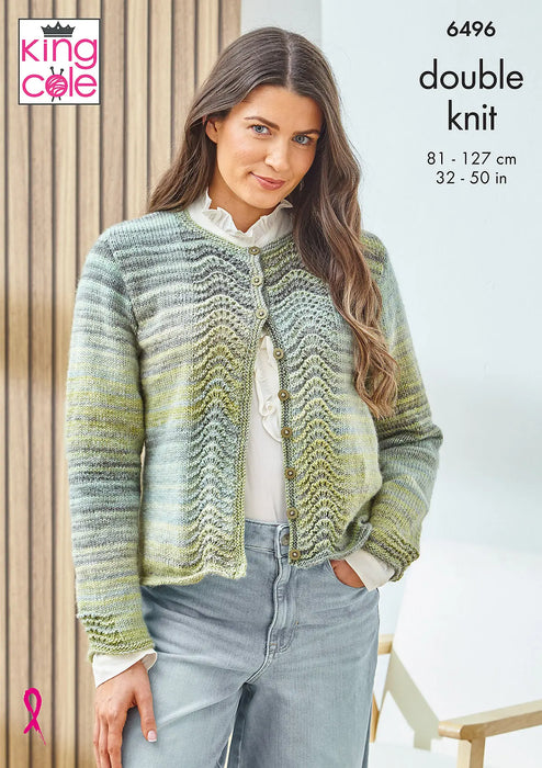 King Cole 6496 ladies cardigan DK knitting pattern 32-50in