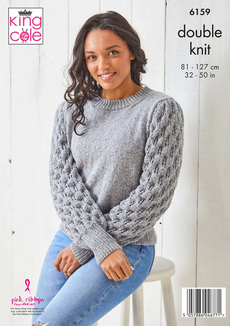 King Cole 6159 Ladies Knitting Pattern - DK Lace Sweaters (32-50in)