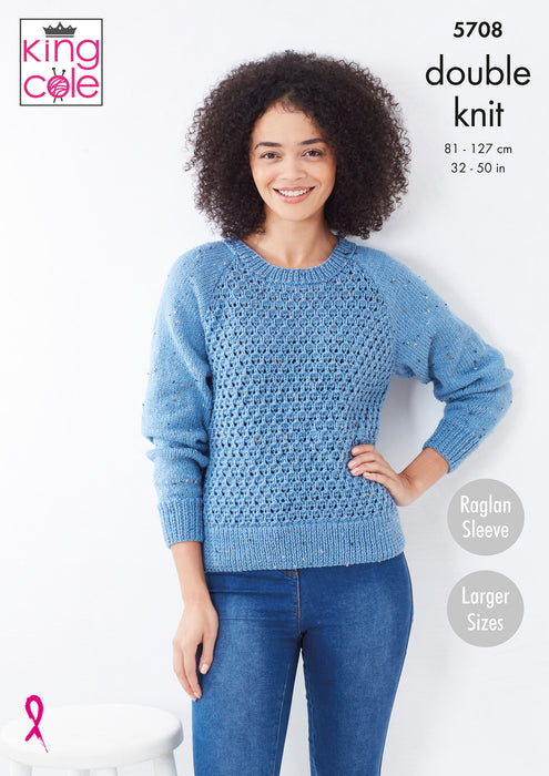 King Cole 5708 Knitting Pattern - DK Cardigan & Sweater (32-50in)