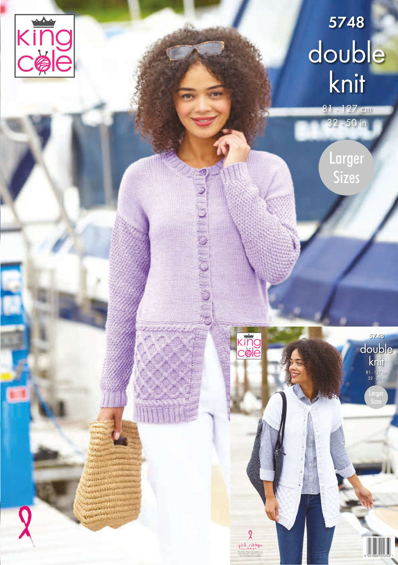 King Cole 5748 Ladies Knitting Pattern - Cotton DK Jacket & Waistcoat (32-50in)