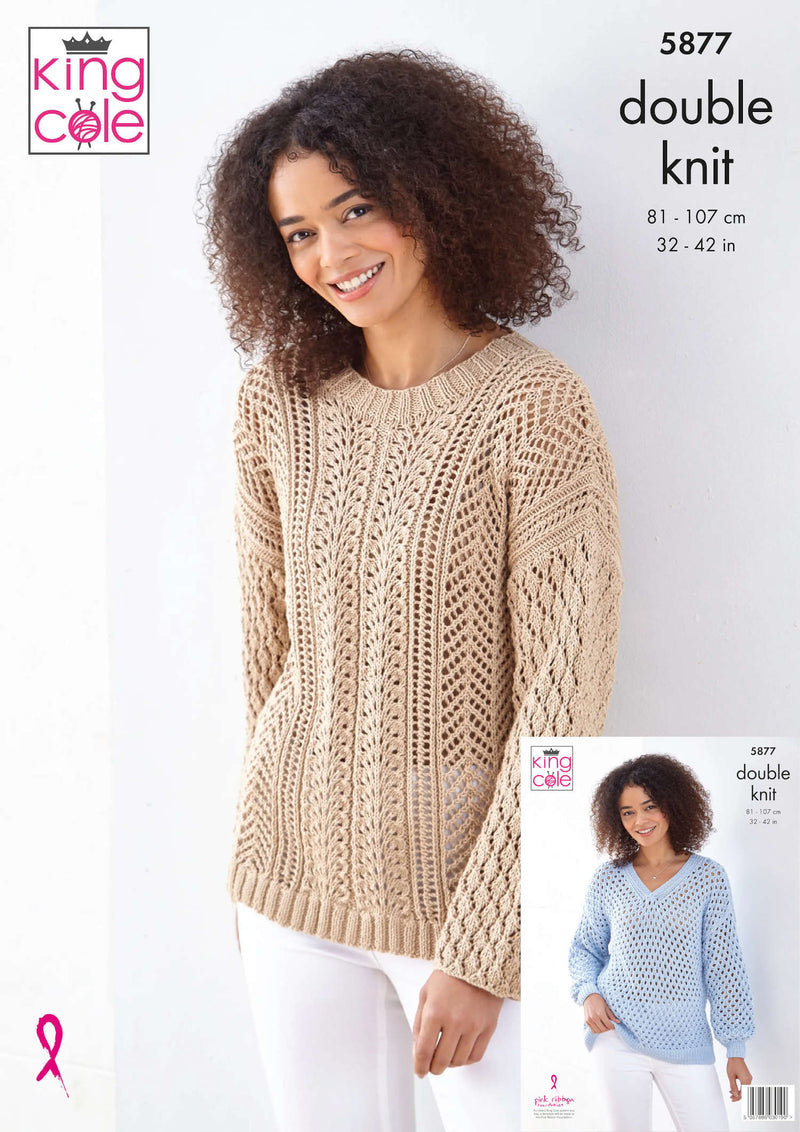 King Cole 5877 DK Ladies Knitting Pattern - Cotton Sweaters (32-42in)