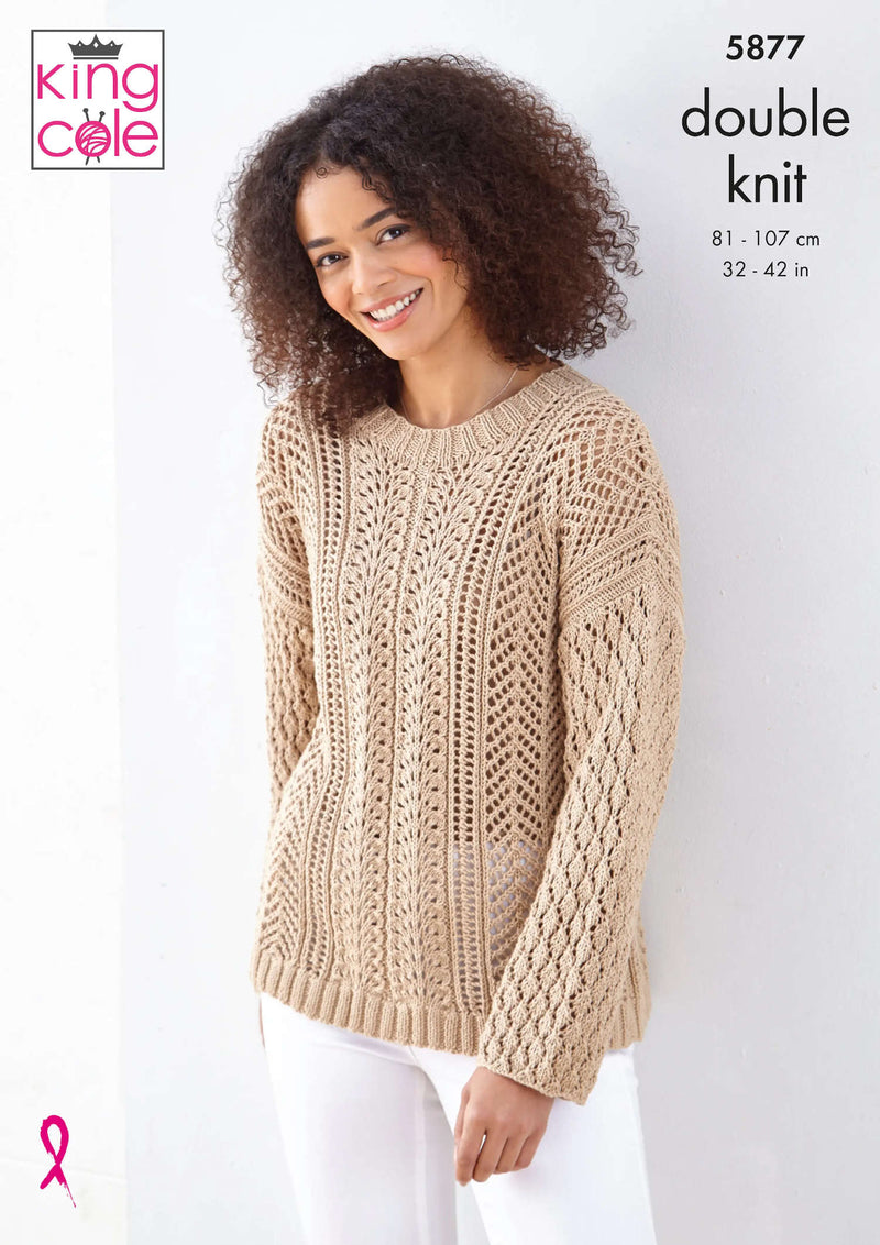 King Cole 5877 DK Ladies Knitting Pattern - Cotton Sweaters (32-42in)