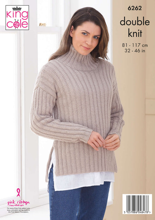 King Cole 6262 Double Knitting Pattern - DK Ladies Sweater & Sleeveless Jacket (32-46in)