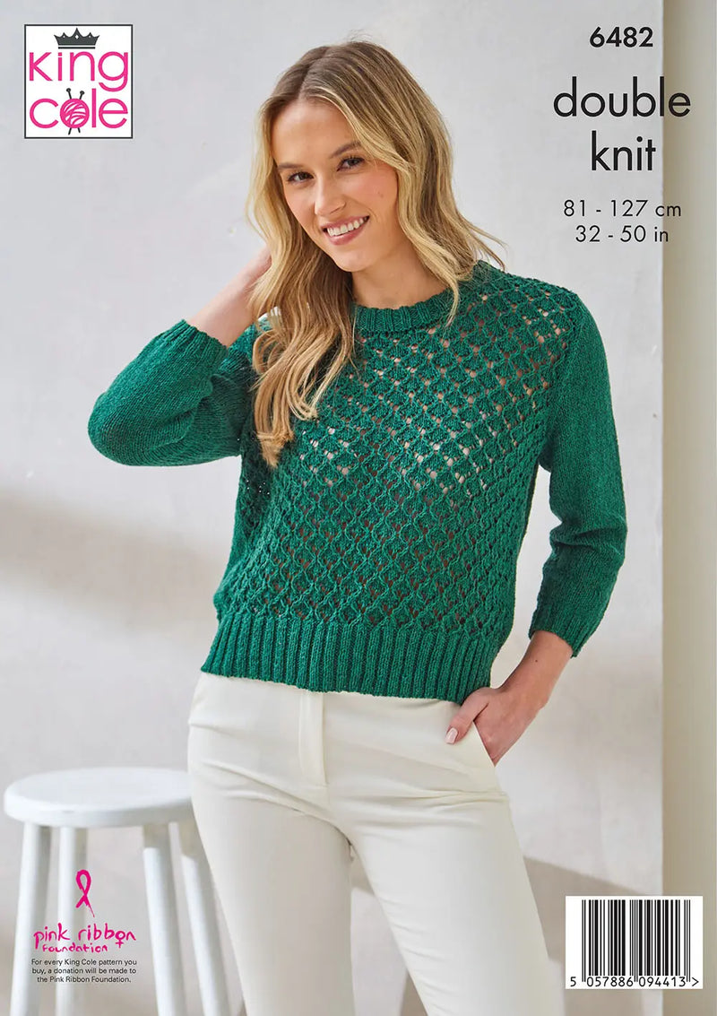 King Cole 6482 DK Ladies Knitting Pattern - Sweater & Cardigan (32-50in)