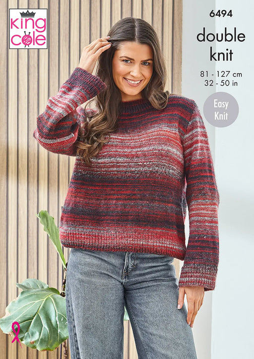 King Cole 6494 ladies sweater knitting pattern in Cottagespun DK