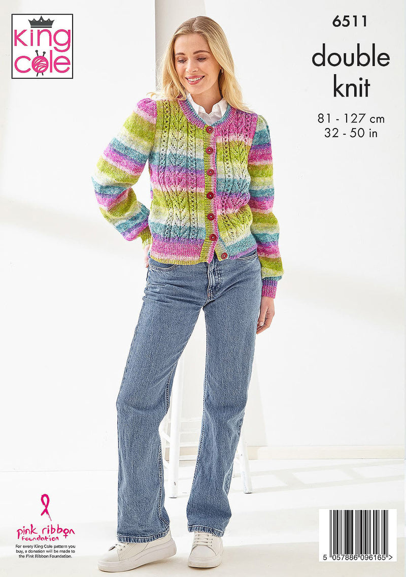 King Cole 6511 Ladies Sweater & Cardigan DK Knitting Pattern (32–50in)
