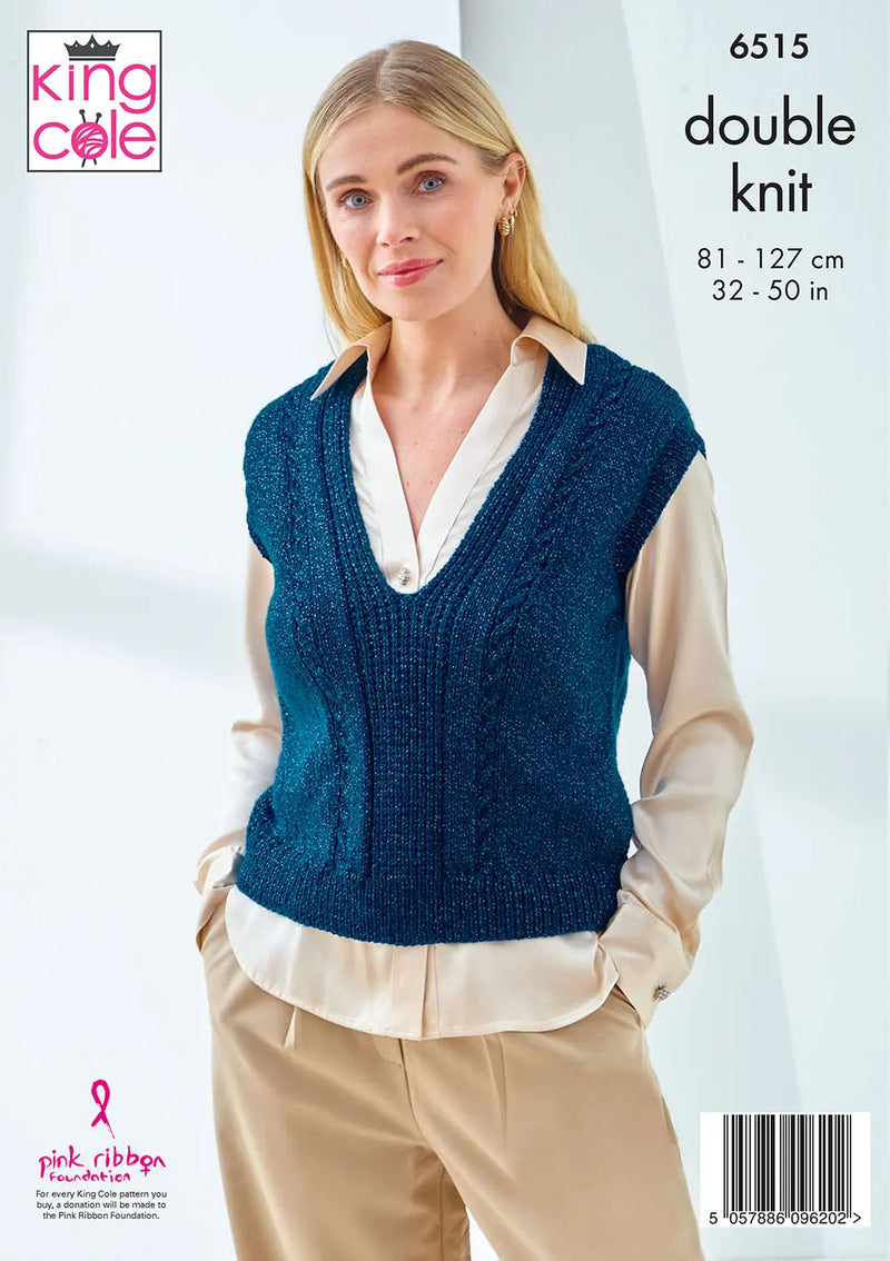 King Cole 6515 Ladies Cardigan & Slipover Knitting Pattern DK (32-50in)