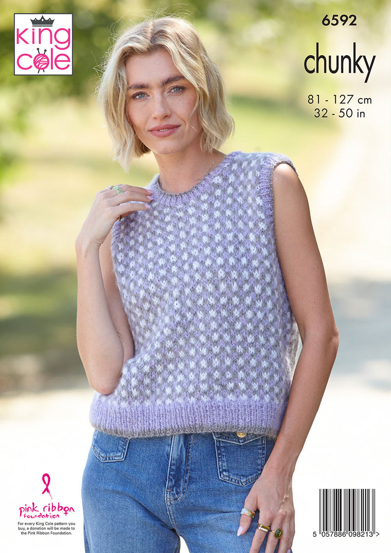 King Cole 6592 – Ladies Tank Top & Sweater Chunky Knitting Pattern (32-50in)