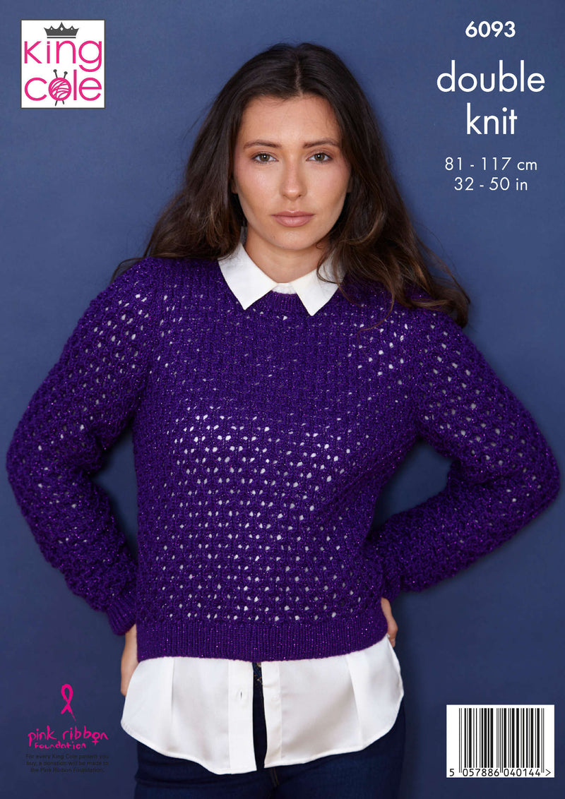 King Cole 6093 DK Ladies Knitting Pattern - Sweater & Cardigan (32-50in)
