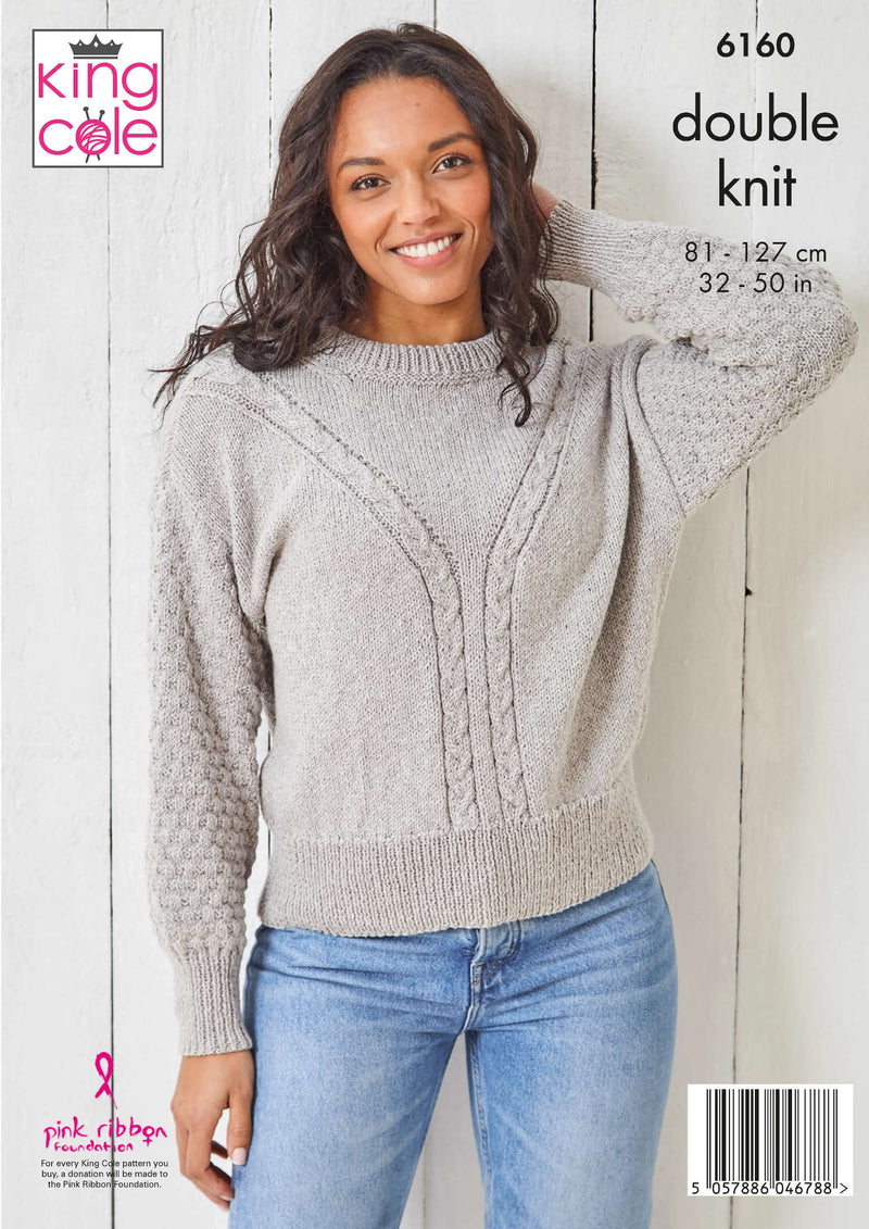King Cole 6160 Ladies Knitting Pattern - DK Sweater & Cardigan (32-50in)