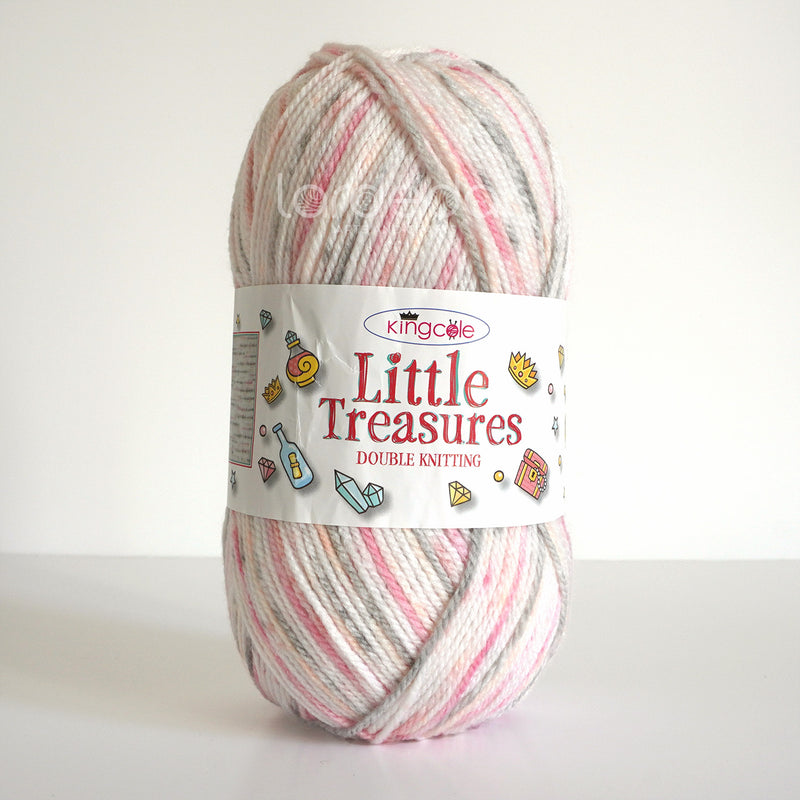 King Cole Little Treasures DK Yarn in 4782 - Sparkle - 100g Ball of Pink Grey Wool
