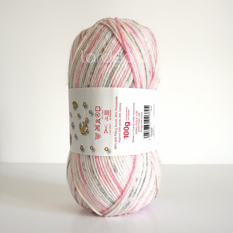 King Cole Little Treasures DK Yarn in 4782 - Sparkle - 100g Ball of Pink Grey Wool
