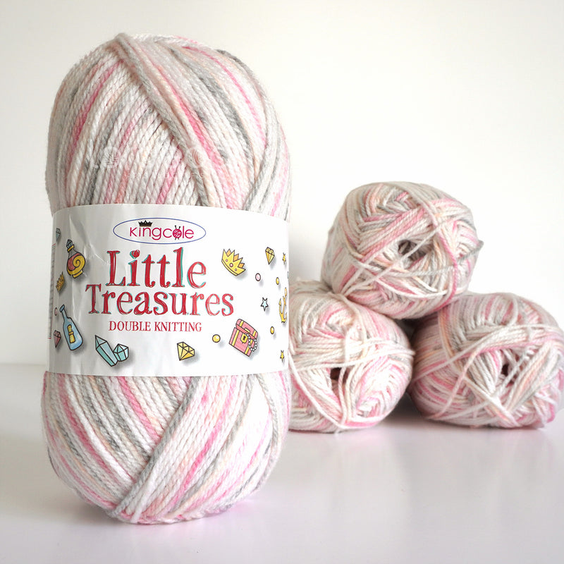 King Cole Little Treasures DK Yarn in 4782 - Sparkle - 100g Ball of Pink Grey Wool