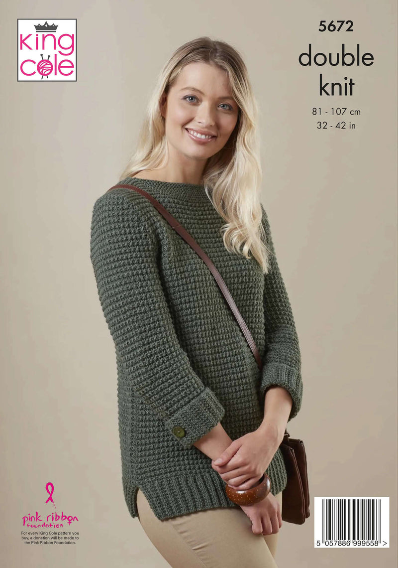 King Cole 5672 Ladies DK Knitting Pattern - Sweater & Cardigan (32-42in)