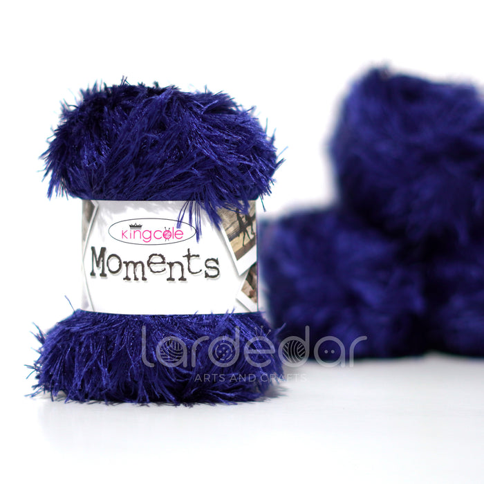 King Cole Moments DK Eyelash Knitting Wool Yarn in 1877 - Navy - 50g Ball