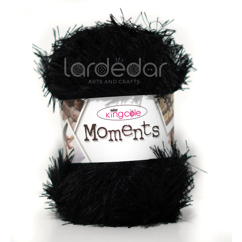 King Cole Moments DK Eyelash Knitting Wool Yarn in 474 - Black - 50g Ball