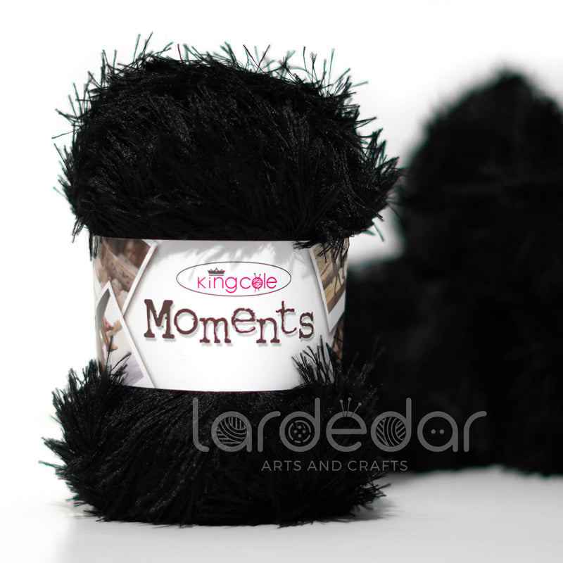 King Cole Moments DK Eyelash Knitting Wool Yarn in 474 - Black - 50g Ball