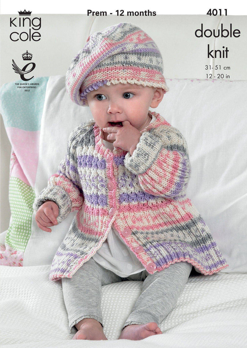 King Cole 4011 DK Knitting Pattern - Baby Top, Cardigan, Leggings, Hat, Beret, Mittens (Prem to 12mnths)