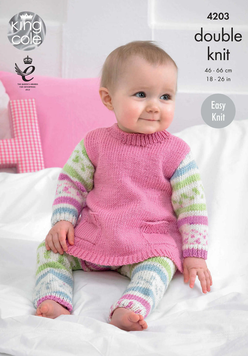 King Cole 4203 DK Knitting Pattern - Tunic, Cardigan & Leggings (6 mnths to 7 Years)