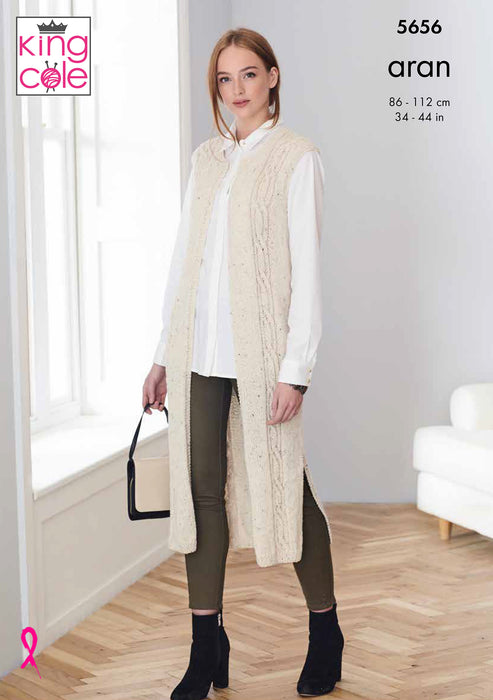 King Cole 5656 Aran Knitting Pattern - Ladies Jacket & Waistcoat (34-44in)