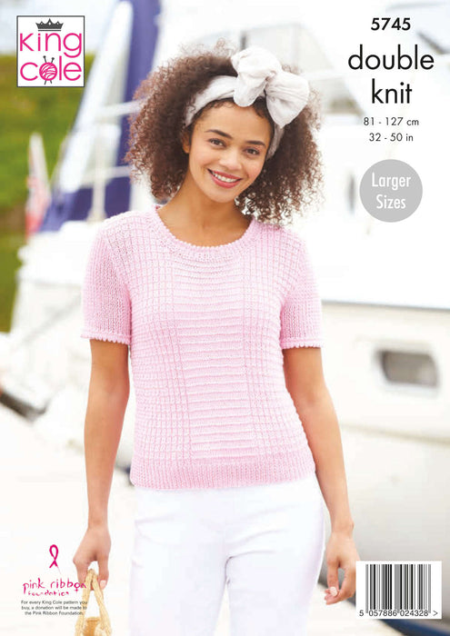 King Cole 5745 Double Knitting Pattern - Cotton DK Cardigan & Top for Ladies